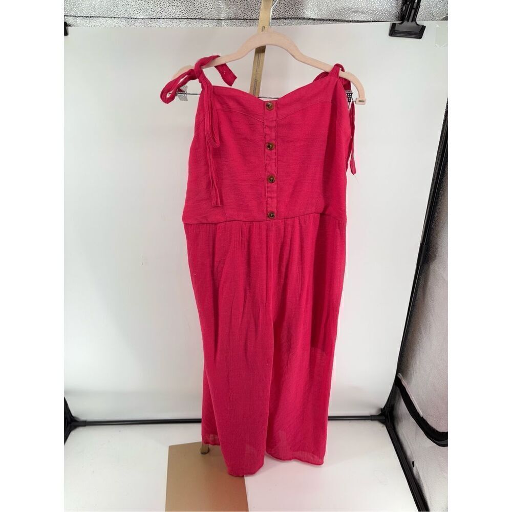 Mlle Gabrielle Jumpsuit Womens Size 3X Red V Neck Sleeveless Casual Button Front